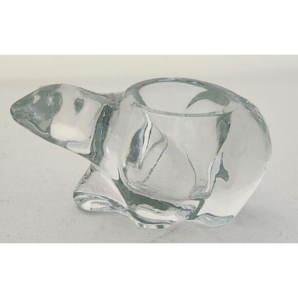 Candle Holder-Votive-Desk Accessory-Clear Glass-Polar Bear-5" Long-Reflective - Picture 2 of 8